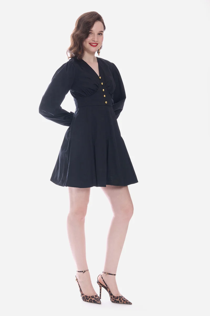 Romah|100% Cotton Godet Mini Dress With Puff