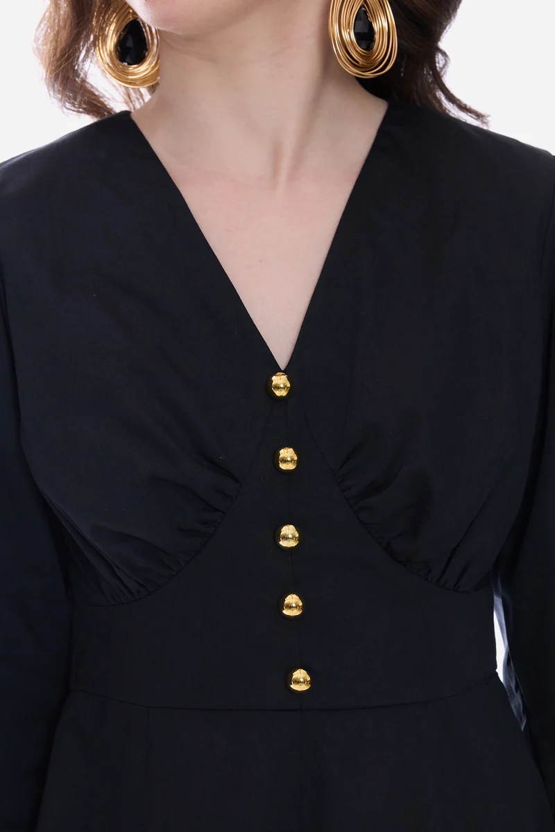 Romah|100% Cotton Godet Mini Dress With Puff