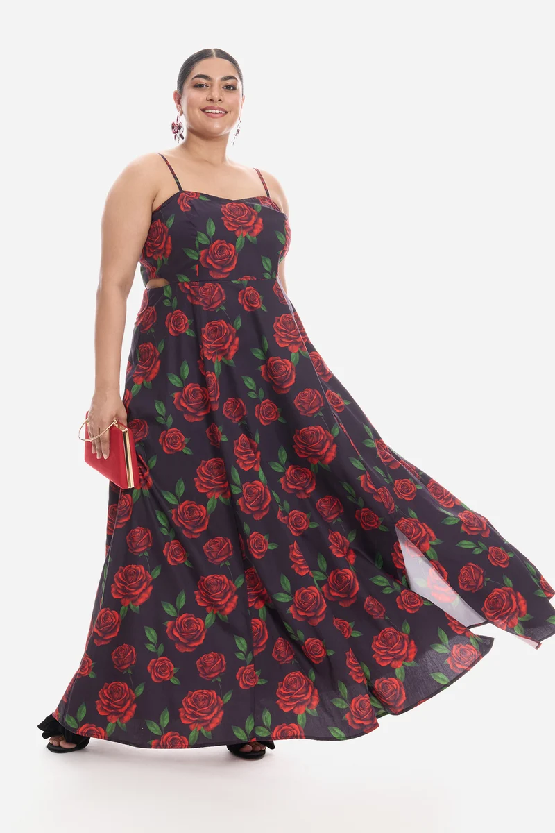 Vivia|Cotton Strappy Maxi Dress With Cutout
