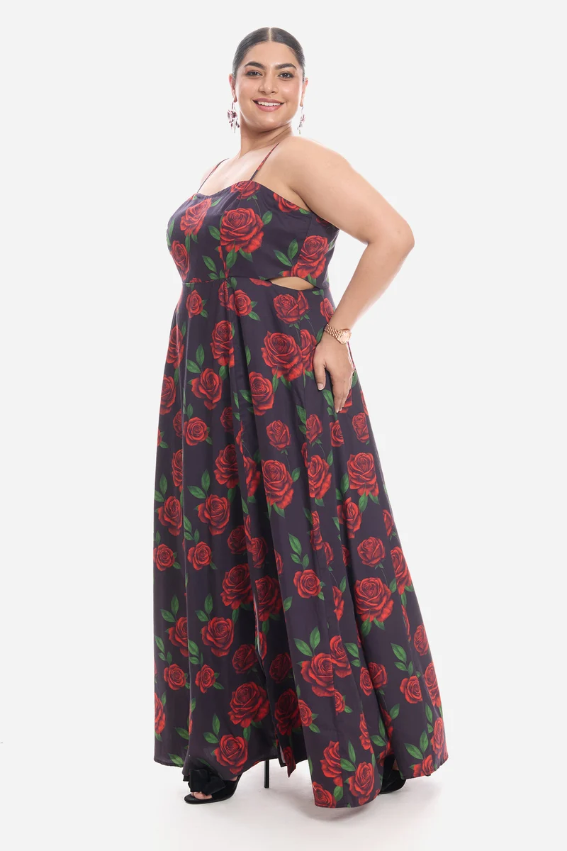 Vivia|Cotton Strappy Maxi Dress With Cutout