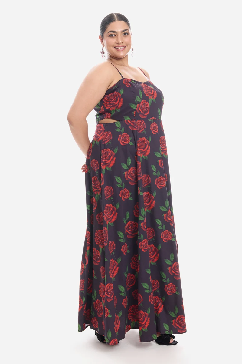 Vivia|Cotton Strappy Maxi Dress With Cutout