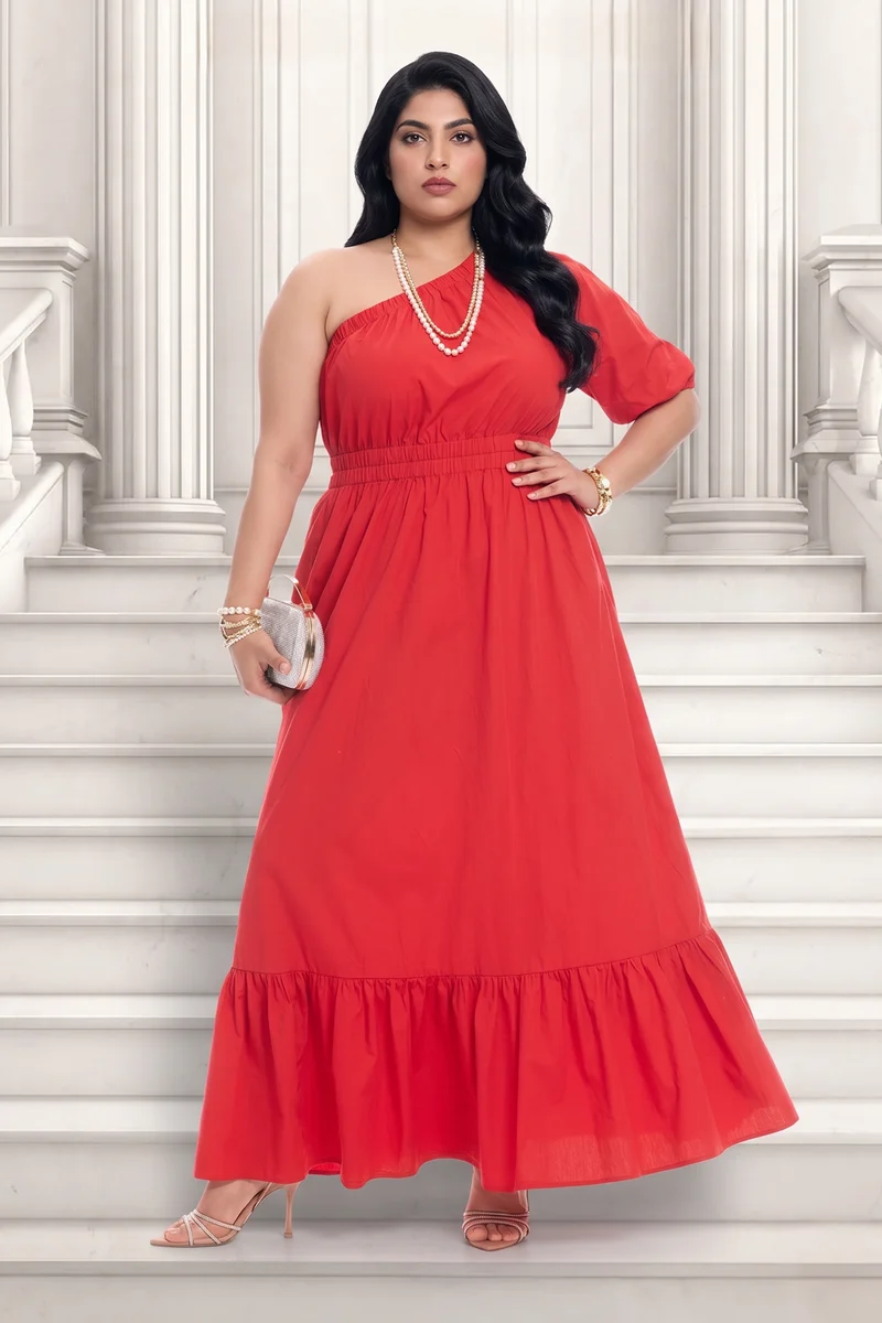 Vivy|Cotton One Shoulder Maxi Dress