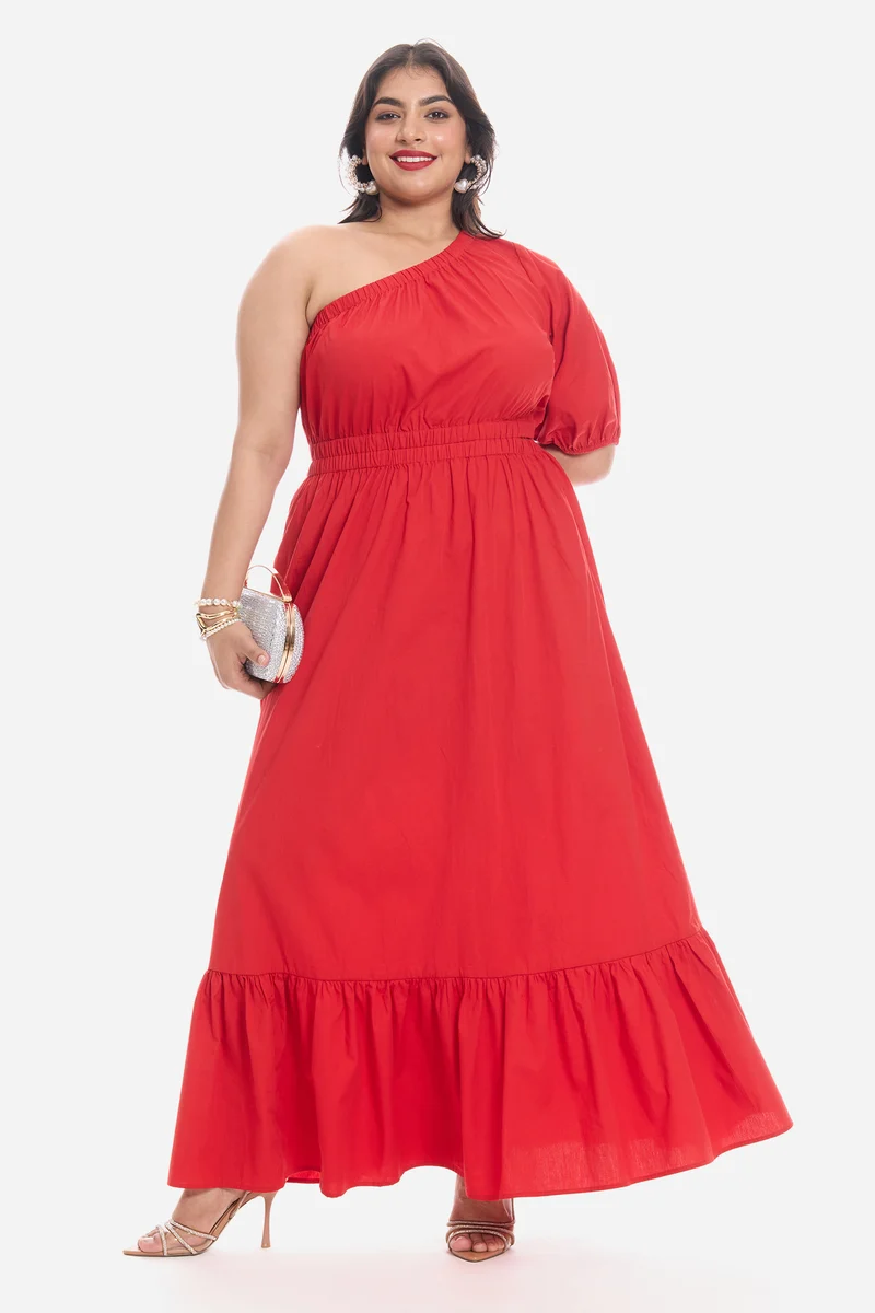 Vivy|Cotton One Shoulder Maxi Dress