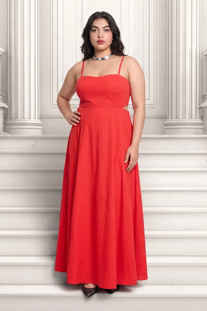 Vivis|Cotton Strappy Maxi Dress With Cutout