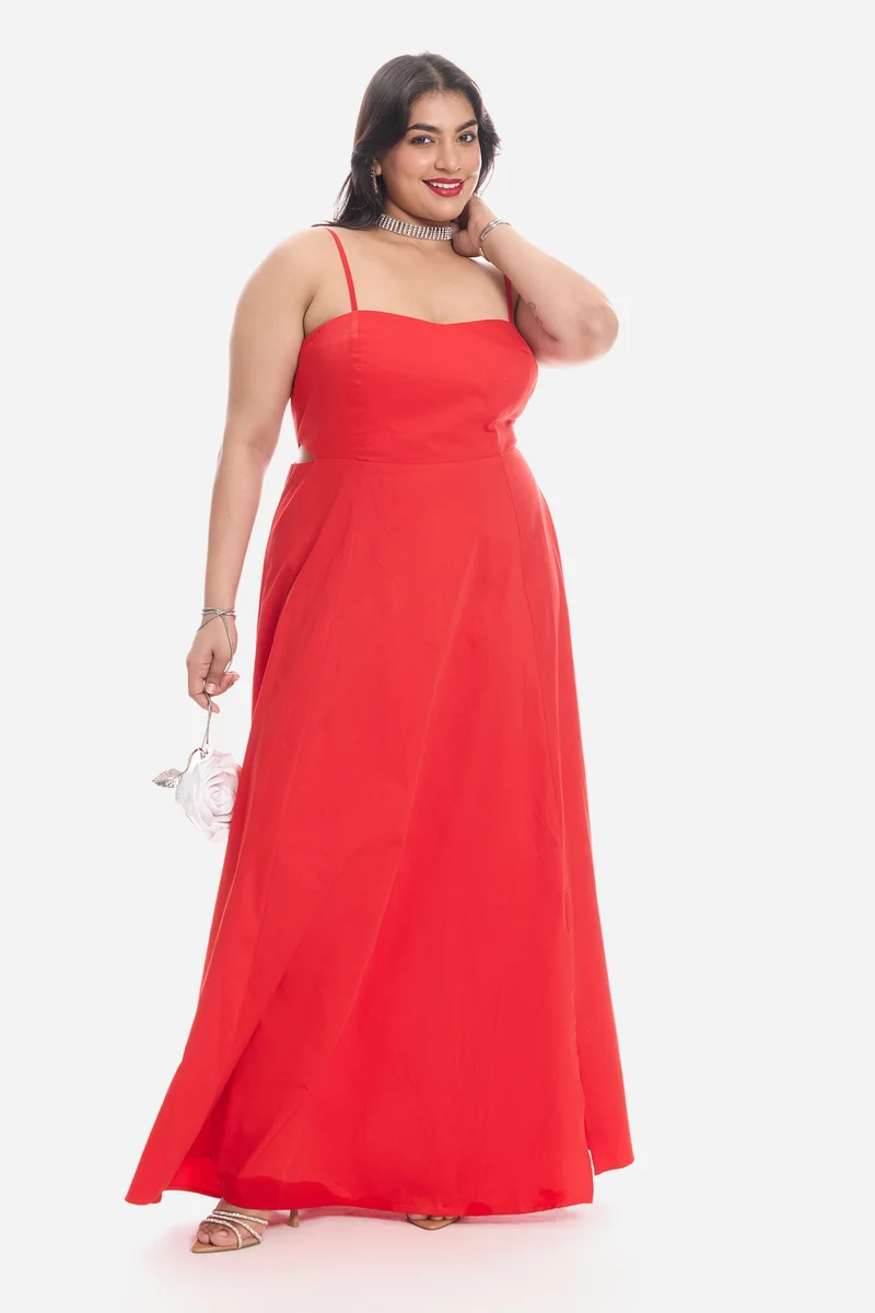 Vivis|Cotton Strappy Maxi Dress With Cutout