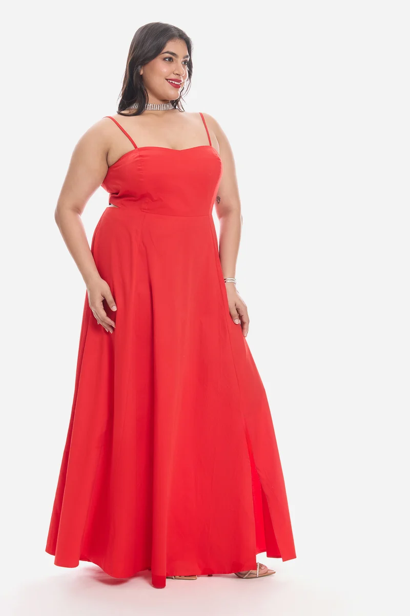 Vivis|Cotton Strappy Maxi Dress With Cutout