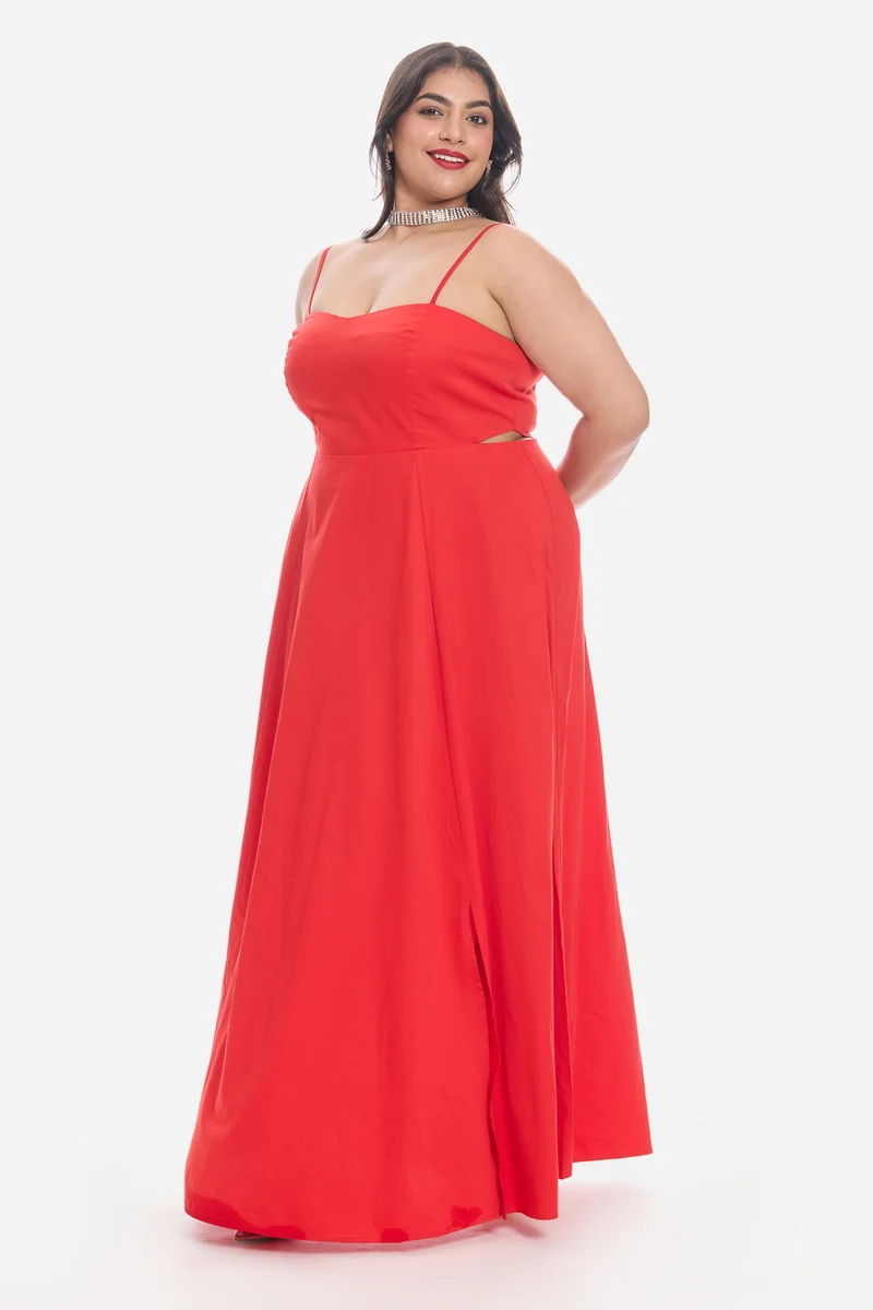 Vivis|Cotton Strappy Maxi Dress With Cutout
