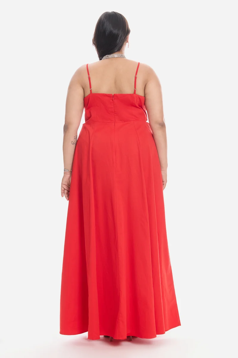 Vivis|Cotton Strappy Maxi Dress With Cutout