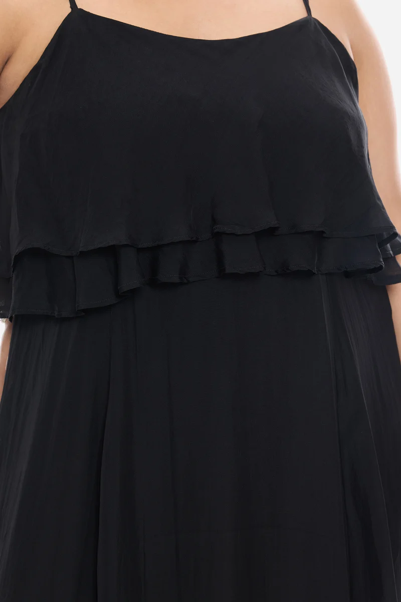 Vimis|Viscose Strappy Ruffle Flared Gown