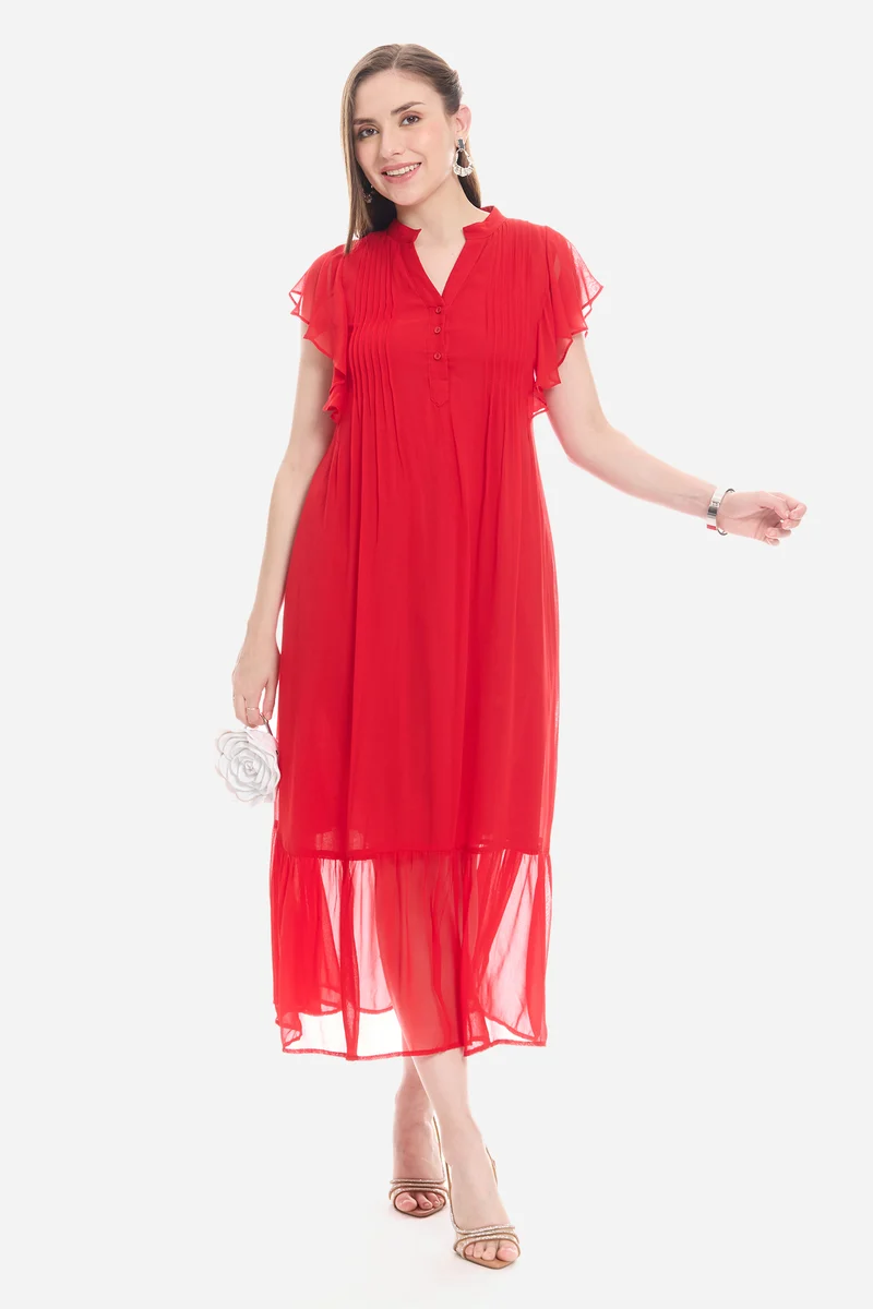 Oldis|100% Viscose Pintuck Tiered Dress