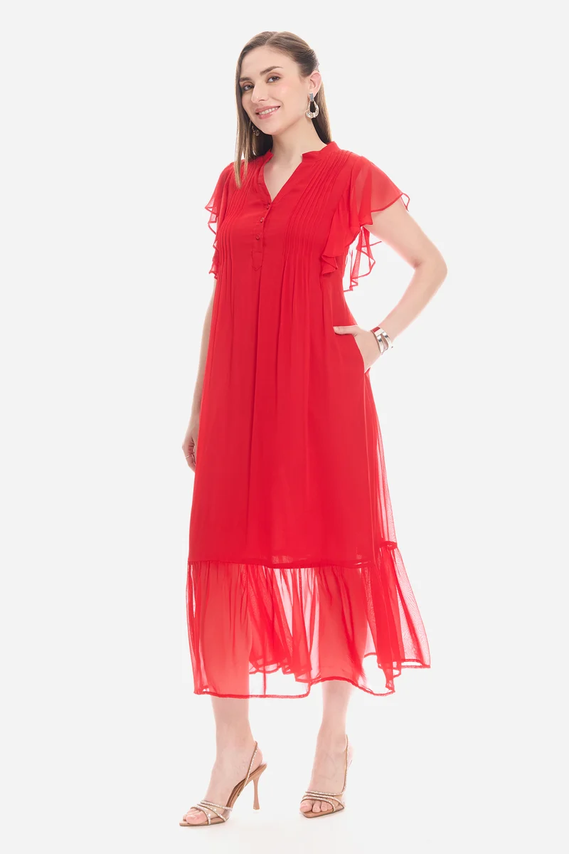 Oldis|100% Viscose Pintuck Tiered Dress