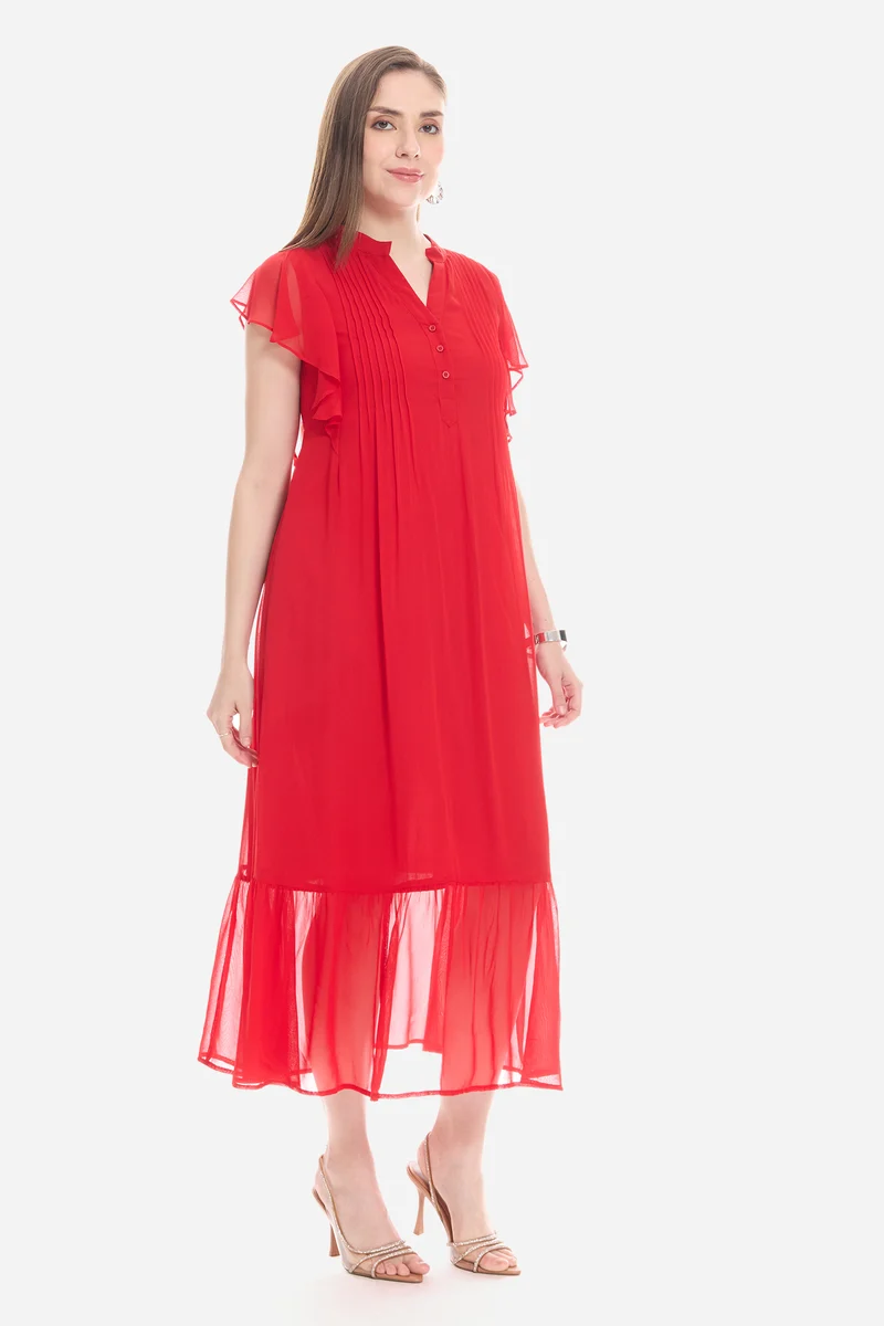Oldis|100% Viscose Pintuck Tiered Dress