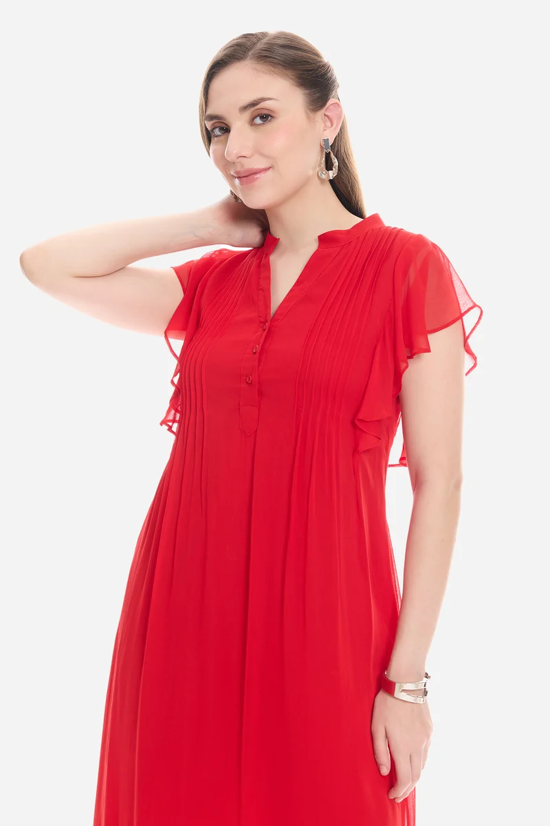 Oldis|100% Viscose Pintuck Tiered Dress