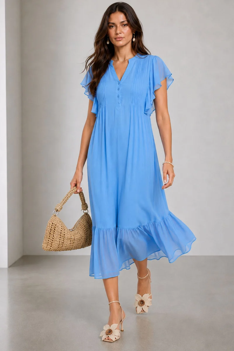 Oldie|100% Viscose Pintuck Tiered Dress