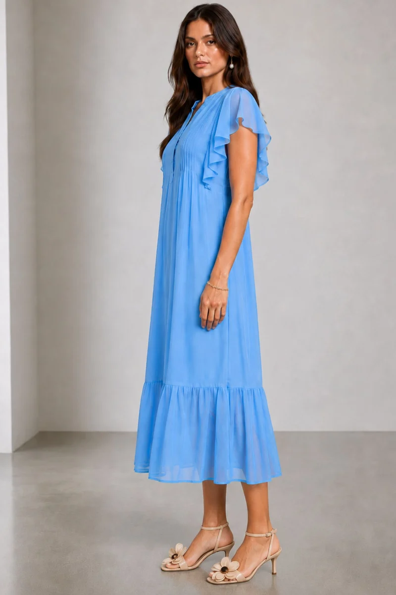 Oldie|100% Viscose Pintuck Tiered Dress