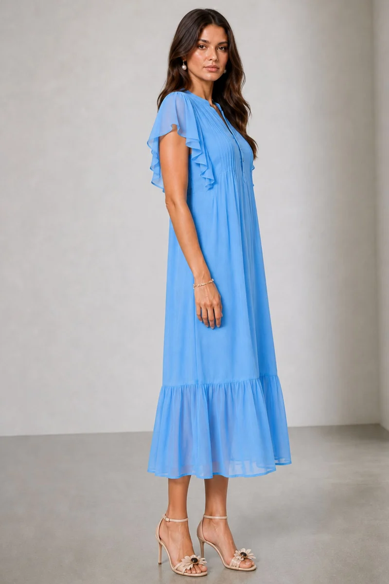 Oldie|100% Viscose Pintuck Tiered Dress