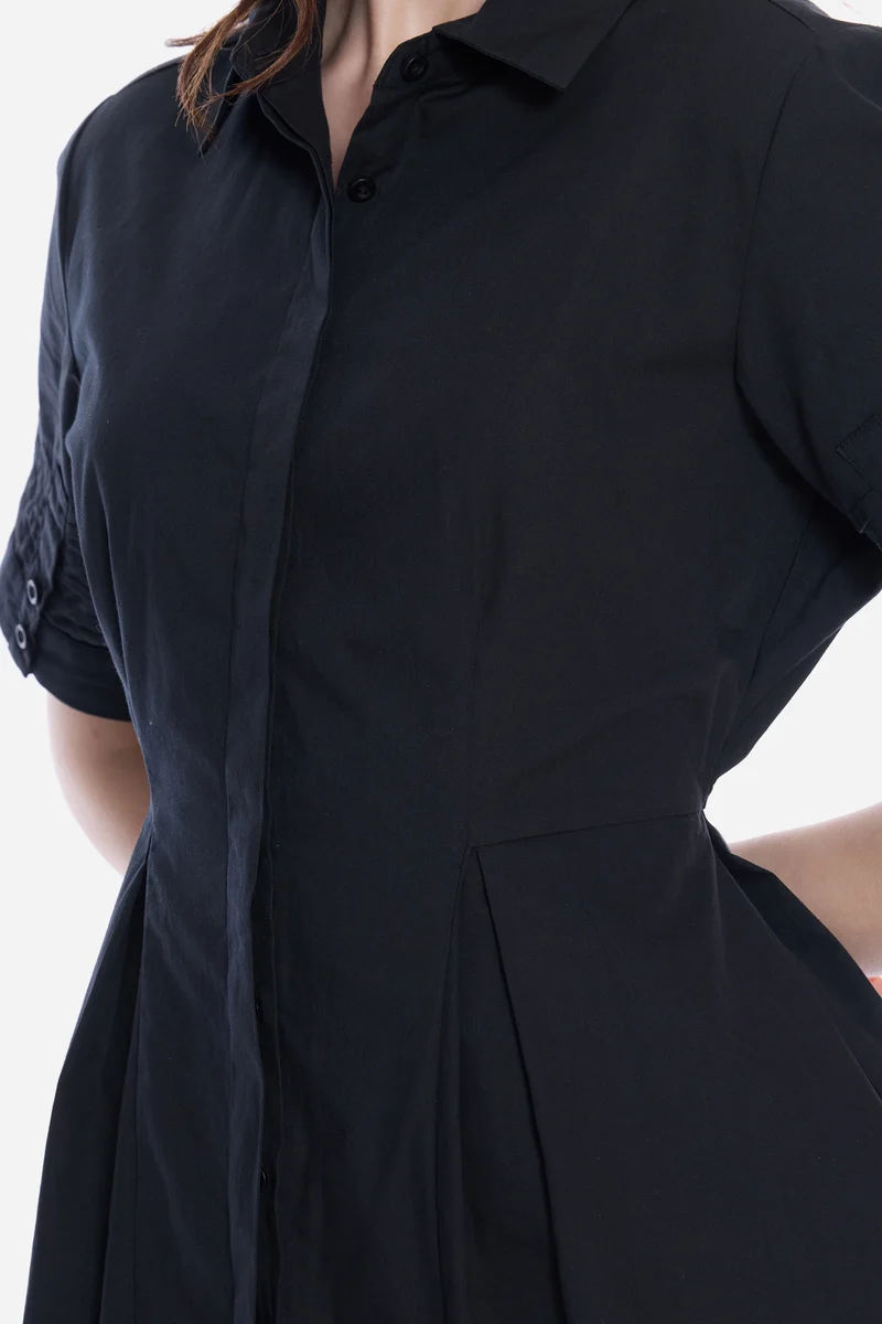 Mavel|100% Cotton Pleated Sleeves Shirt Dress