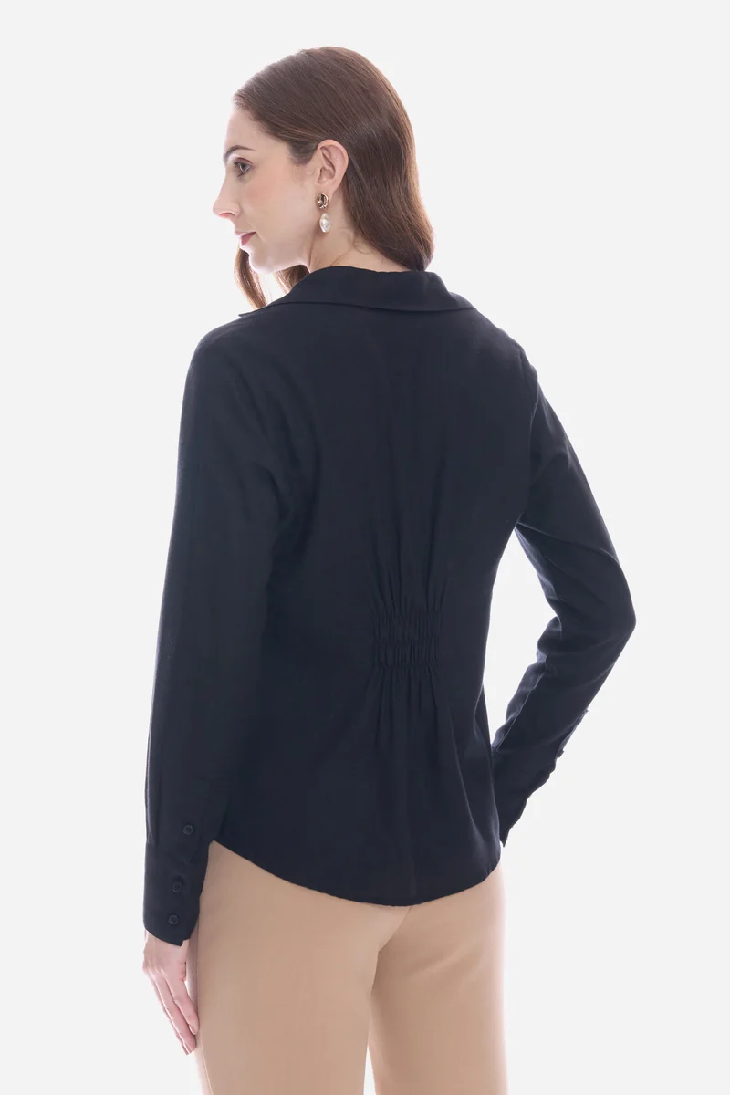Natie|100% Viscose Relaxed V-Neck Collared Shirt