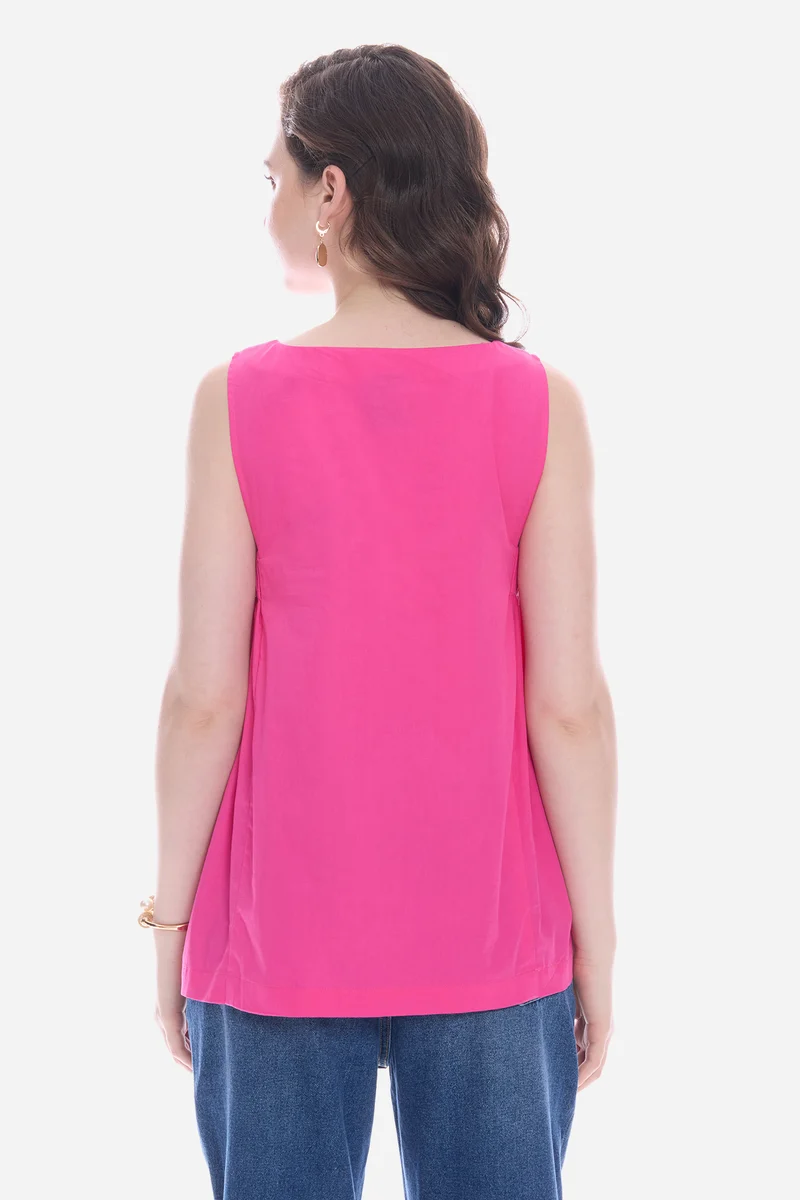 Naois|100% Cotton V-Neckline Flared Top