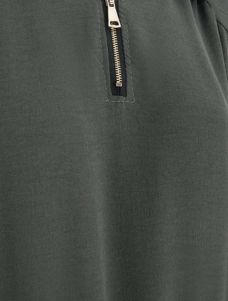 Top boule à manches longues et col zippé - Kaki