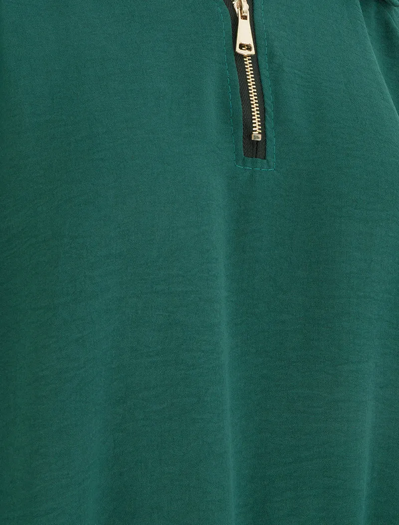 Top boule à manches longues et col zippé - Vert foncé