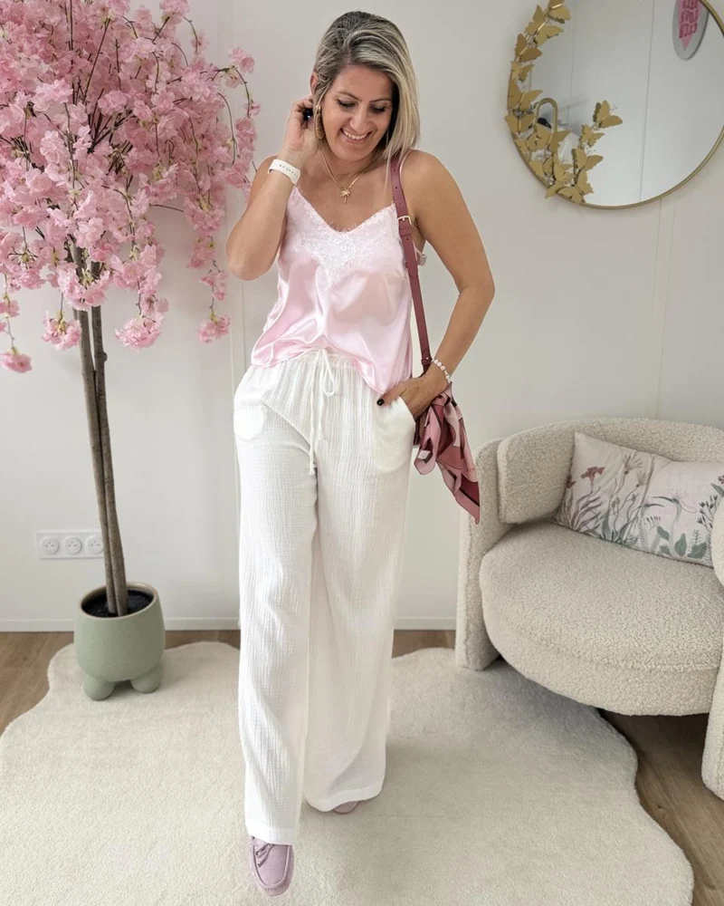 Top rose en soie