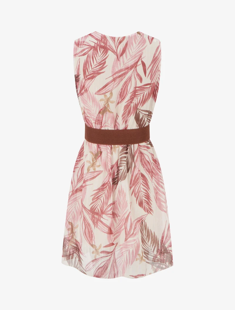 Robe imprimé feuillage à rayures irisés - Vieux rose