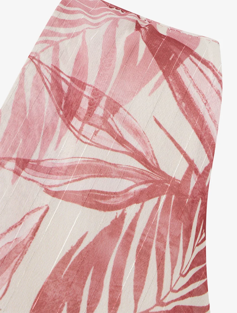 Robe imprimé feuillage à rayures irisés - Vieux rose
