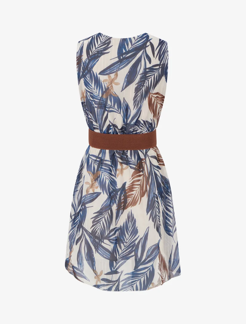 Robe imprimé feuillage à rayures irisés - Marine