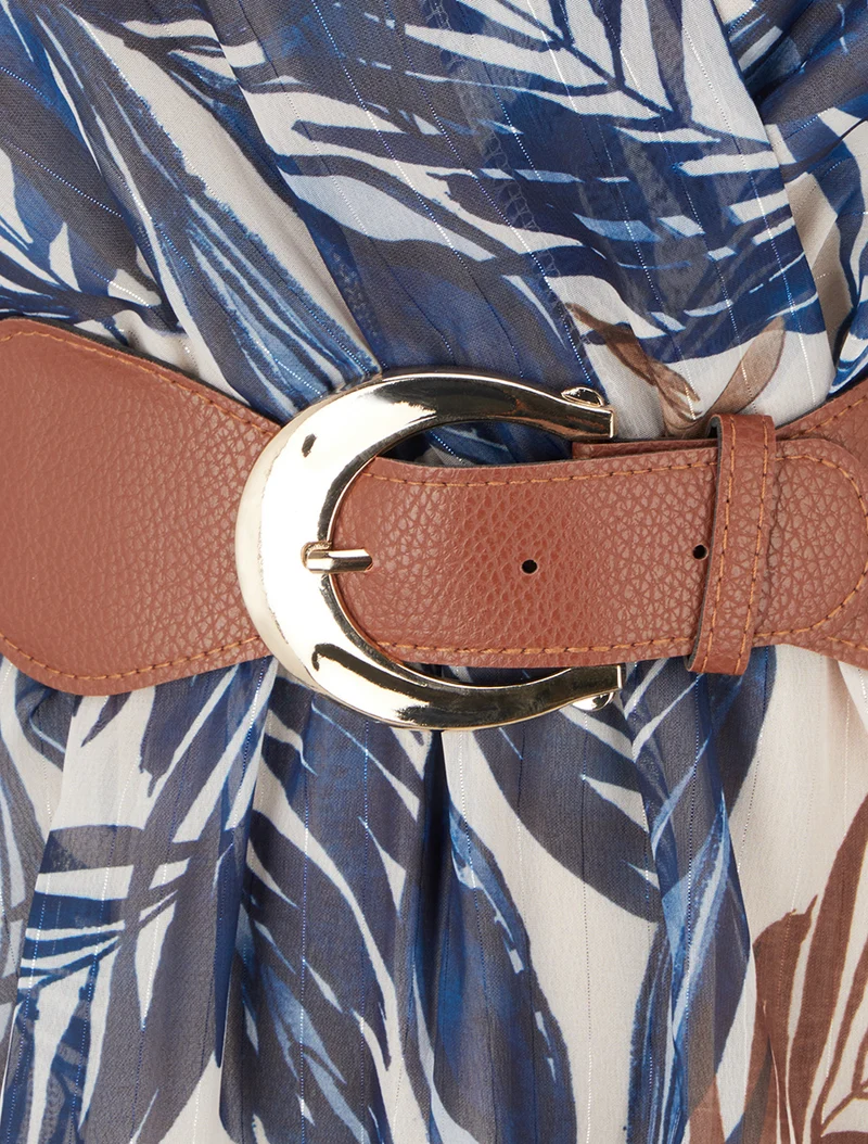 Robe imprimé feuillage à rayures irisés - Marine