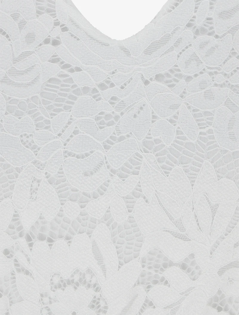 Robe longue à dentelle et imprimé feuilles - Beige