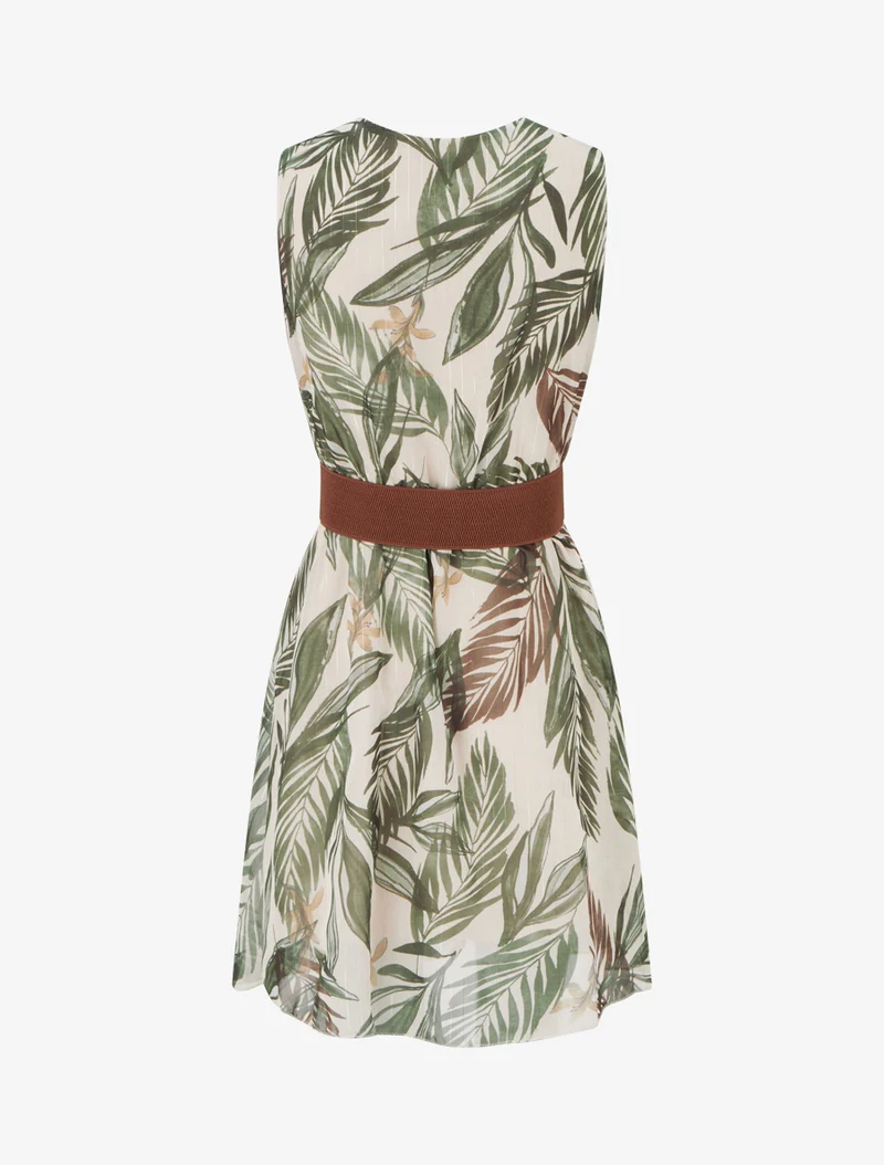 Robe imprimé feuillage à rayures irisés - Kaki