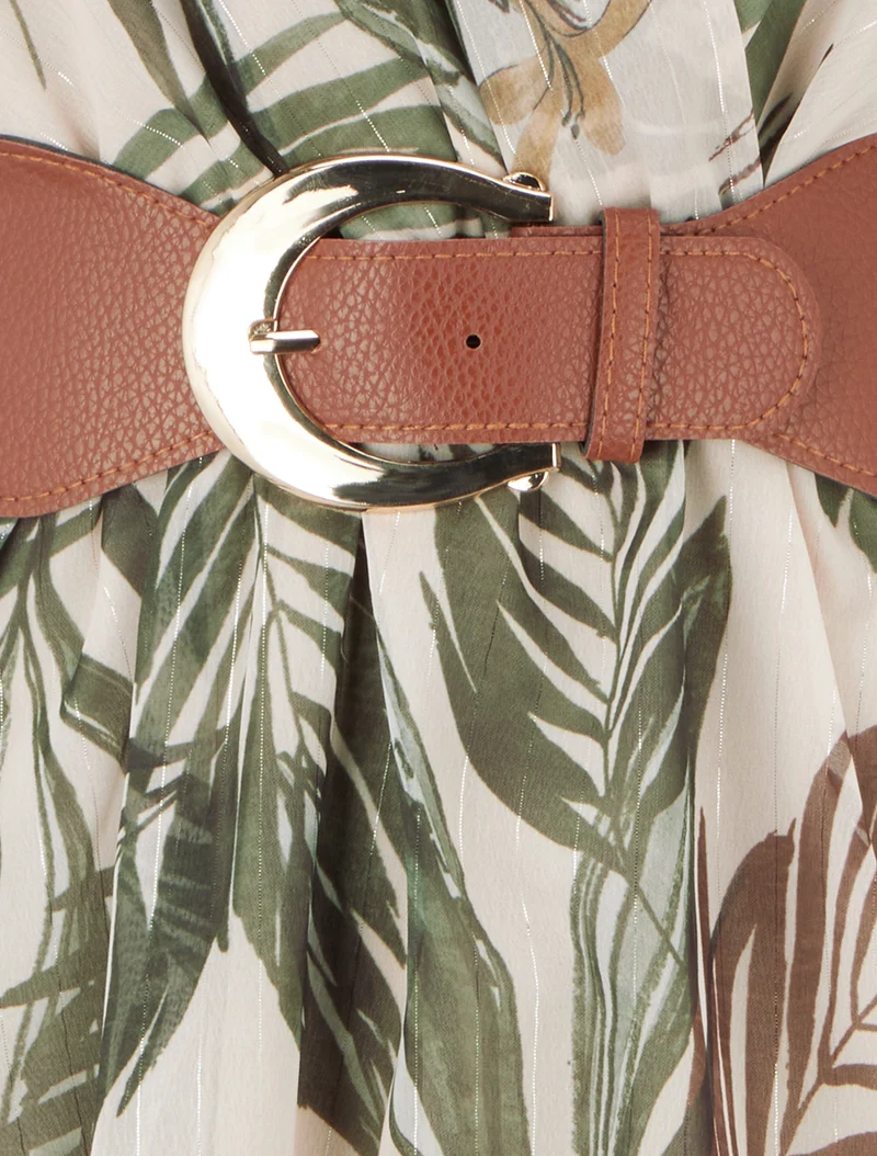 Robe imprimé feuillage à rayures irisés - Kaki