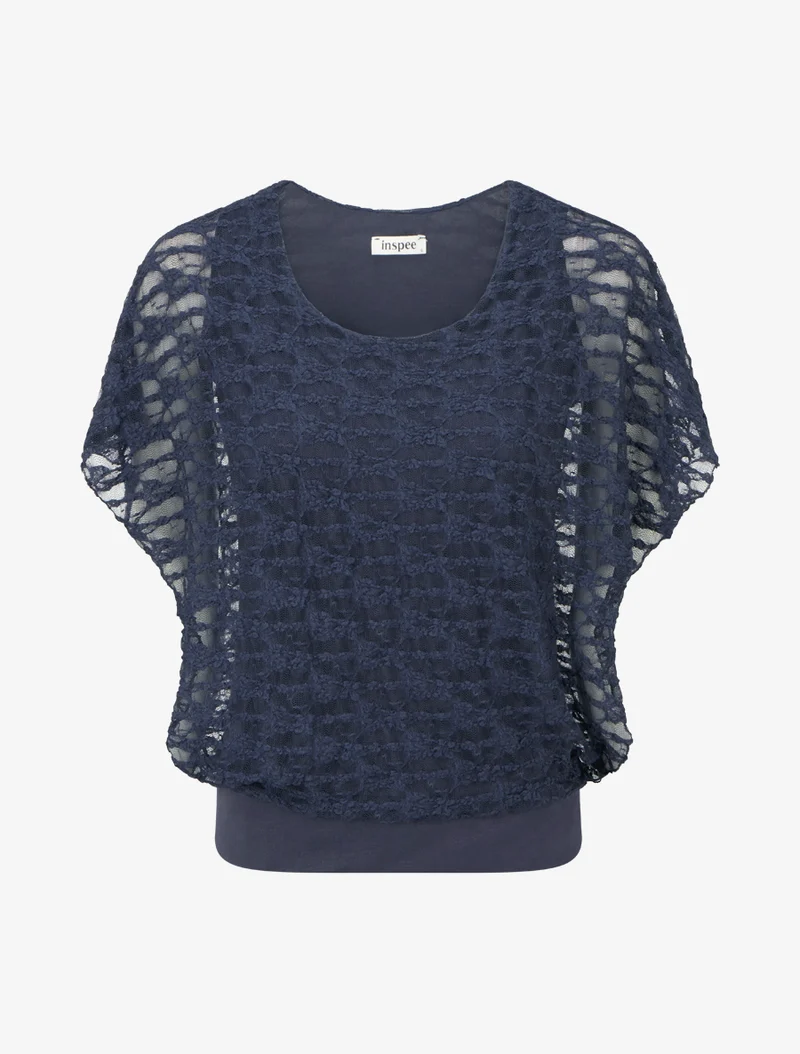 Top boule en dentelle - Marine