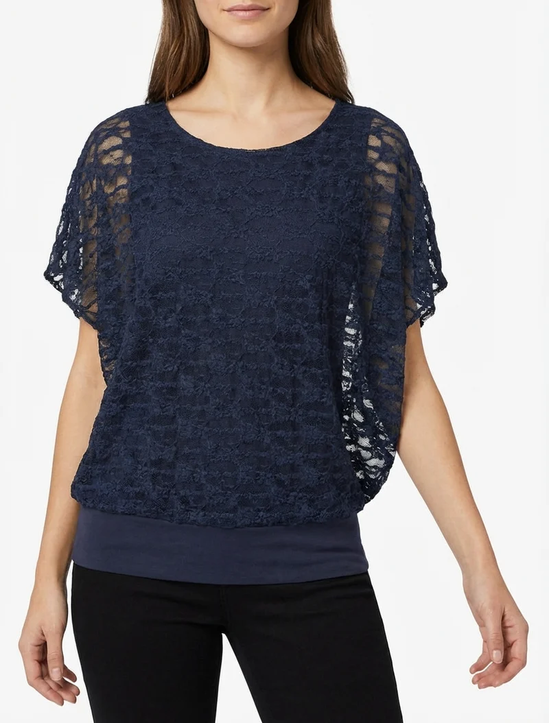 Top boule en dentelle - Marine