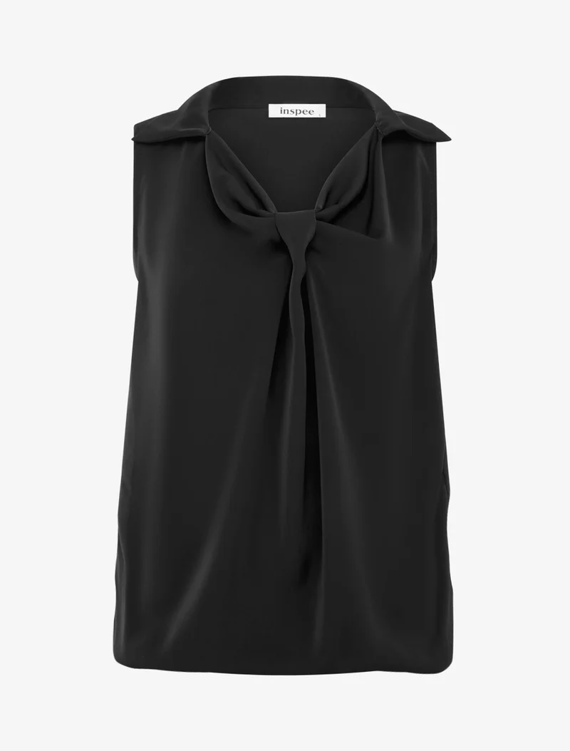 Top droit uni à col V - Noir