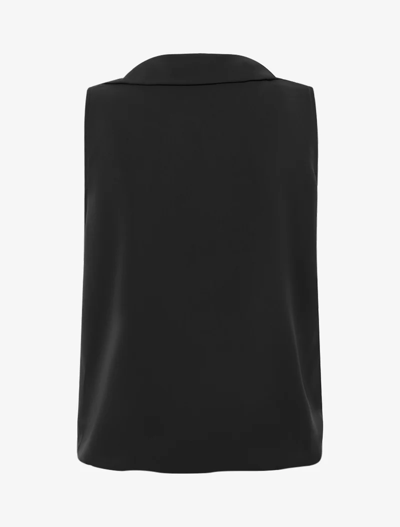 Top droit uni à col V - Noir