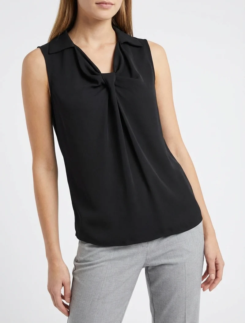 Top droit uni à col V - Noir