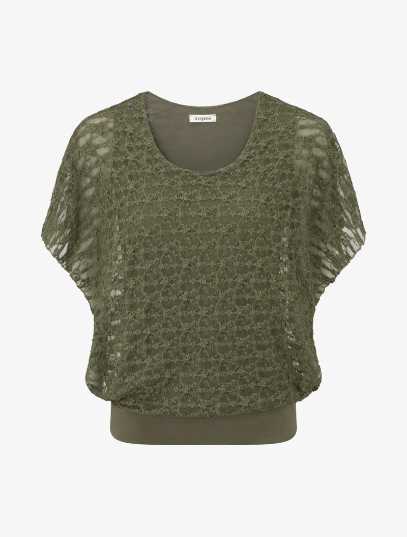 Top boule en dentelle - Kaki