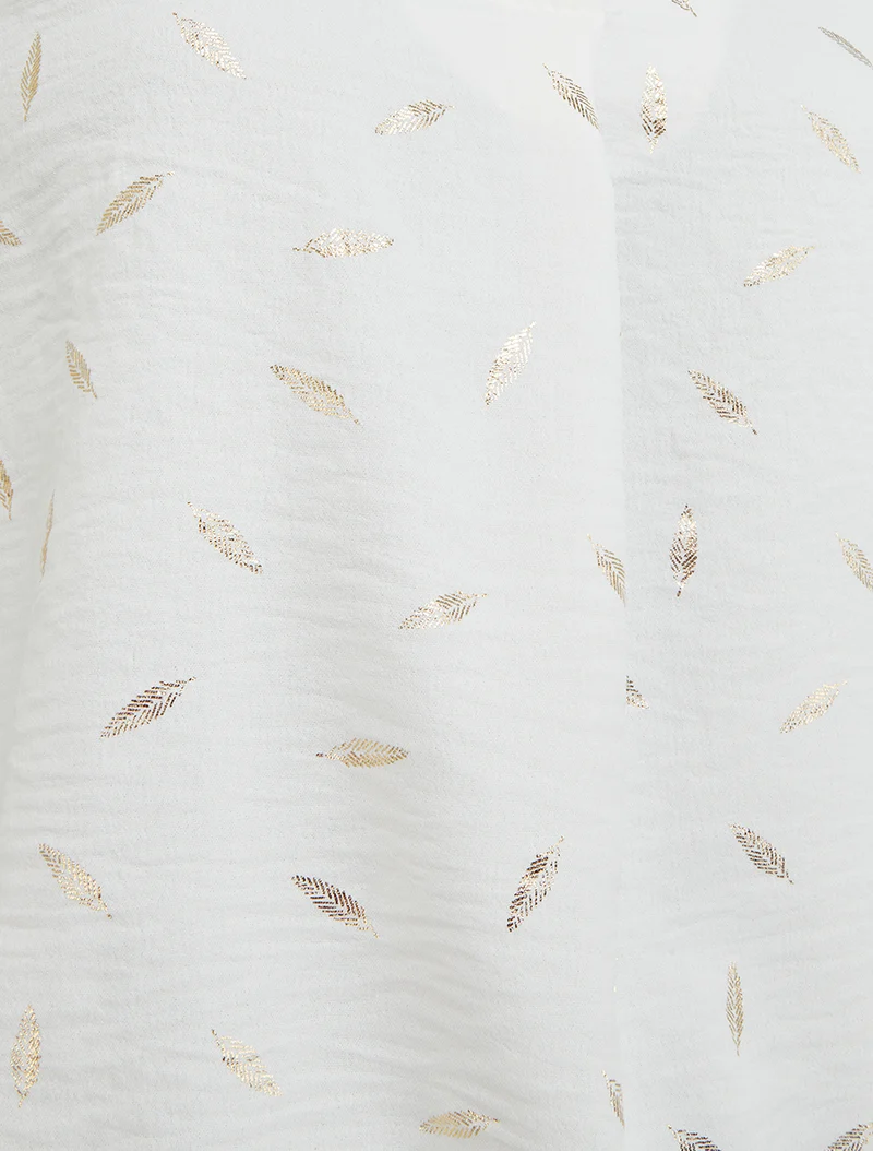Top élastiqué à imprimé plumes irisées - Blanc
