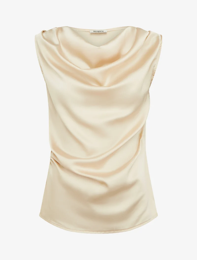 Top satiné à col bénitier - Beige