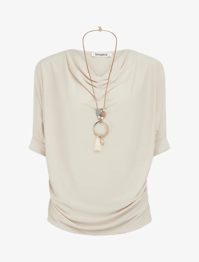 Top fluide à col bénitier - Beige