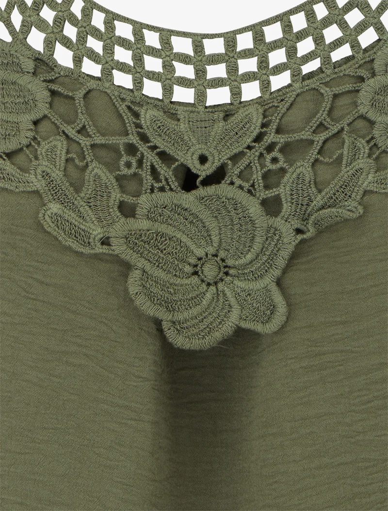 Top sans manches à dentelle et crochet - Kaki