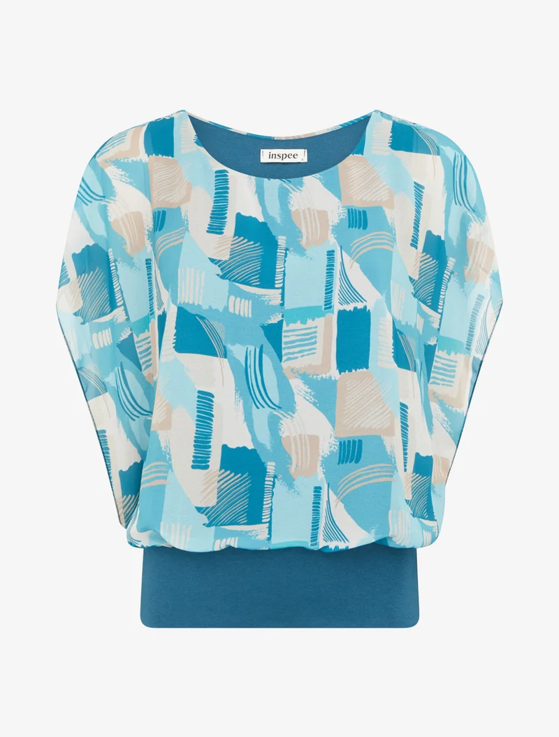 Top boule manches courtes imprimé graphique - Turquoise