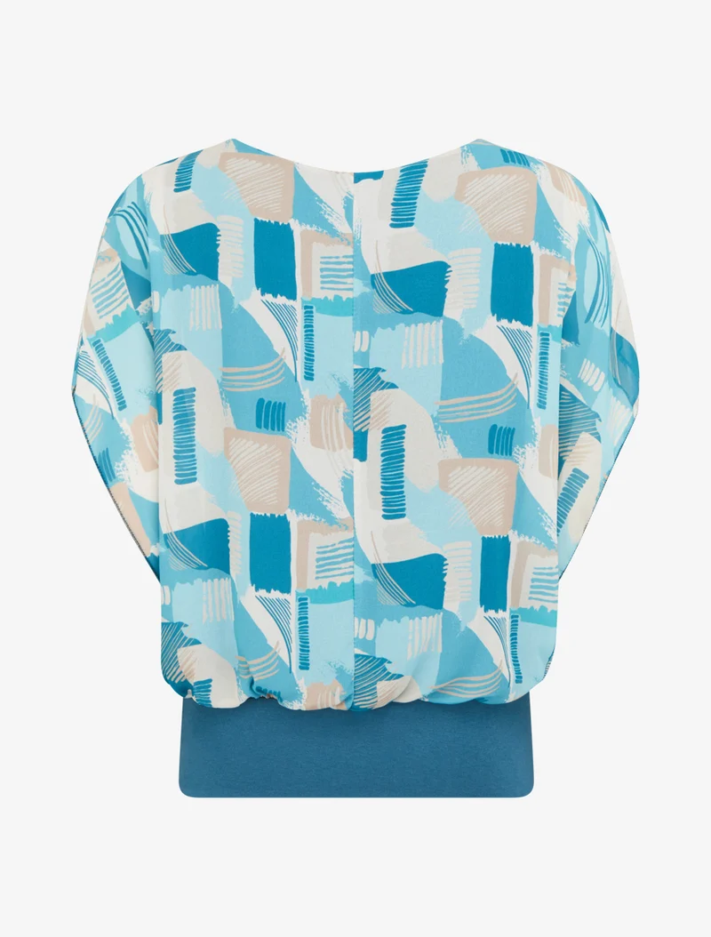 Top boule manches courtes imprimé graphique - Turquoise