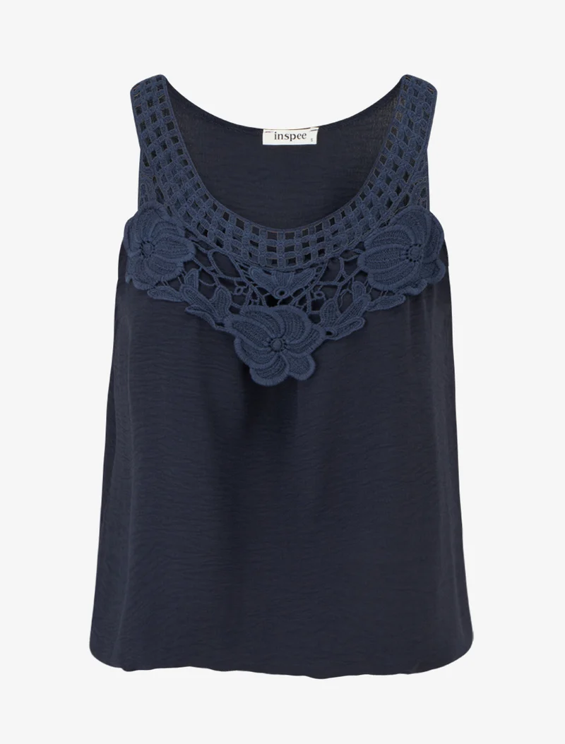Top sans manches à dentelle et crochet - Marine