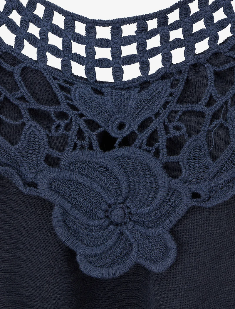Top sans manches à dentelle et crochet - Marine