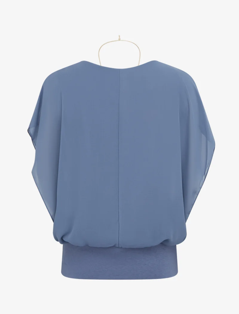 Top boule uni à manches courtes - Bleu gris