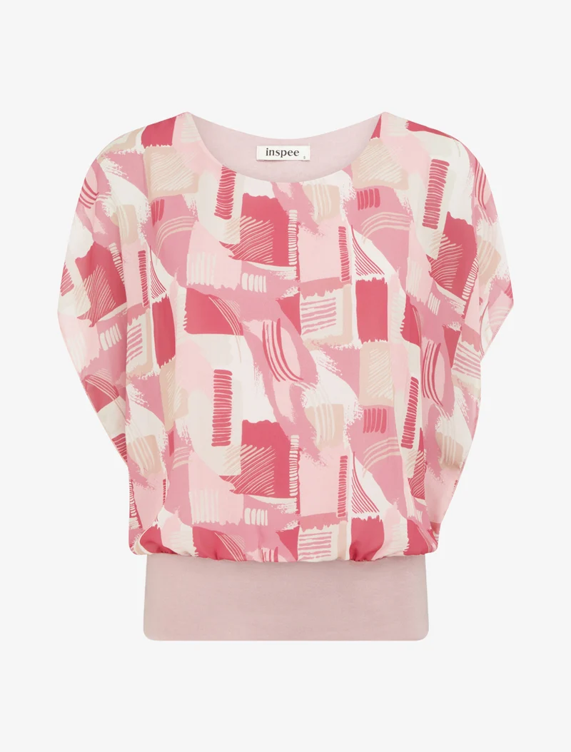 Top boule manches courtes imprimé graphique - Rose