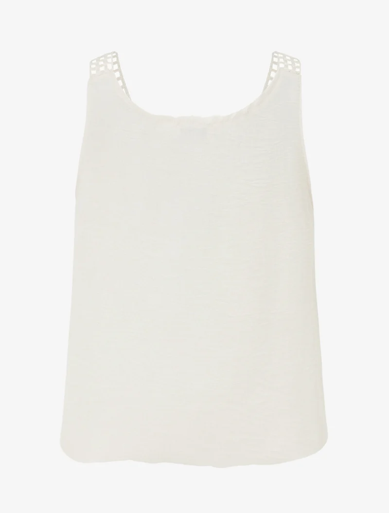 Top sans manches à dentelle et crochet - Beige